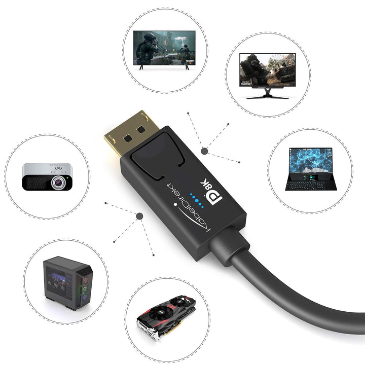 KabelDirekt – 8K DisplayPort Kabel &amp; DP Kabel, mit spezieller A.I.S. Schirmung &amp; offizieller VESA Ze