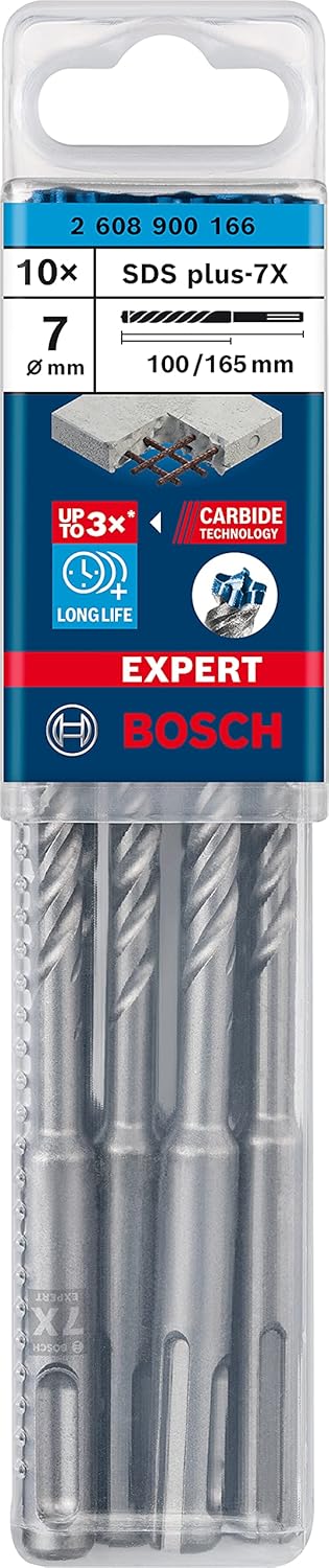Bosch Professional 10x Expert SDS plus-7X Hammerbohrer (für Stahlbeton, Ø 7,00x165 mm, Zubehör Bohrh