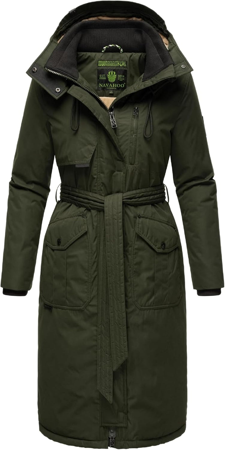 Navahoo Damen Wintermantel Warmer Parka lang mit hohem Kragen und weicher Kapuze Hokulanii XS-XXL S