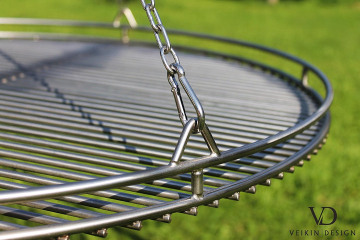 VEIKIN DESIGN Edelstahl Grillrost Ø 90 cm mit Reling und Kettensatz, Grillrost Rund für Schwenkgrill