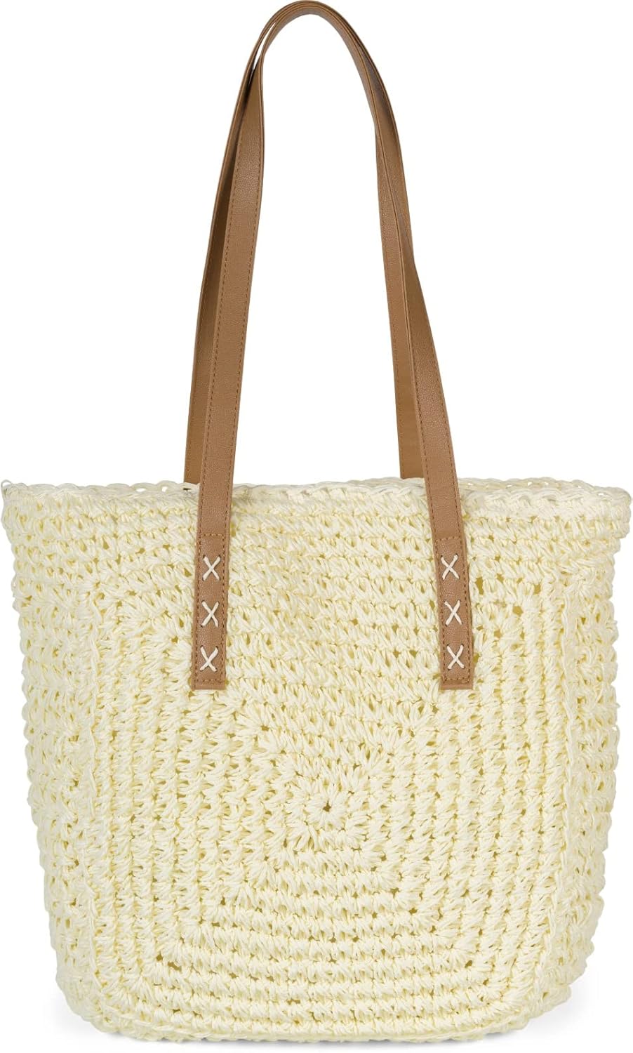 styleBREAKER Damen Papierstroh Schultertasche mit langen Henkeln, Strandtasche, Korbtasche, Flechtta