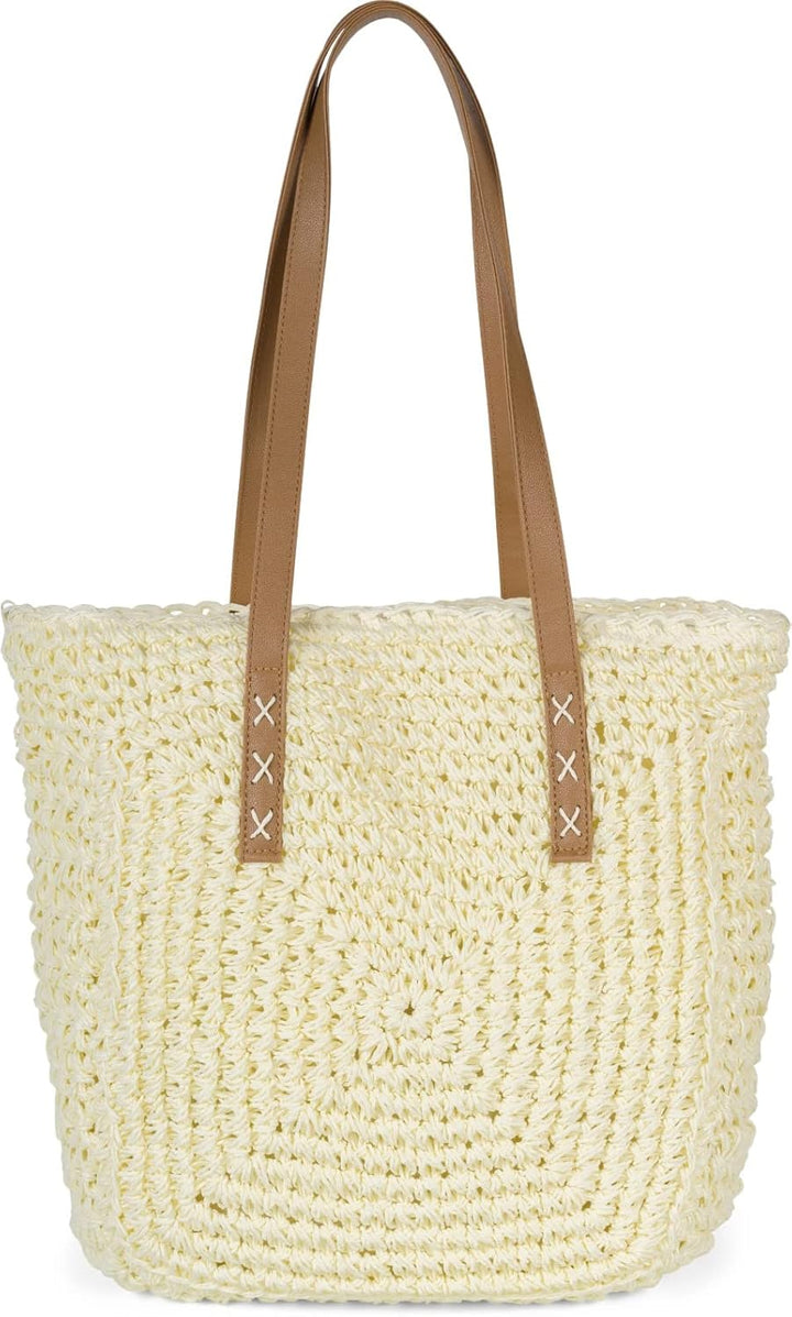 styleBREAKER Damen Papierstroh Schultertasche mit langen Henkeln, Strandtasche, Korbtasche, Flechtta