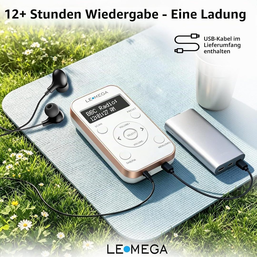 LEMEGA PR1L Taschen-DAB-Radio, FM-Radio, tragbares DAB+-Radio, inkl. Kopfhörer, wiederaufladbare Bat