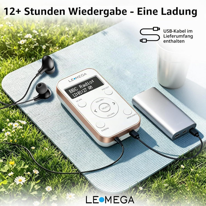 LEMEGA PR1L Taschen-DAB-Radio, FM-Radio, tragbares DAB+-Radio, inkl. Kopfhörer, wiederaufladbare Bat