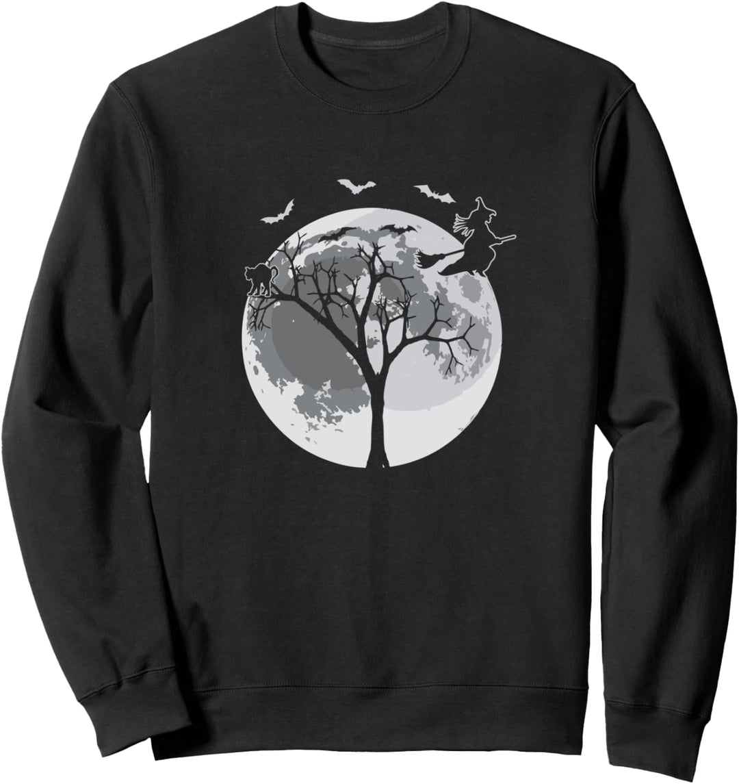 Spooky Halloween Moon Witches Broomstick Sweatshirt