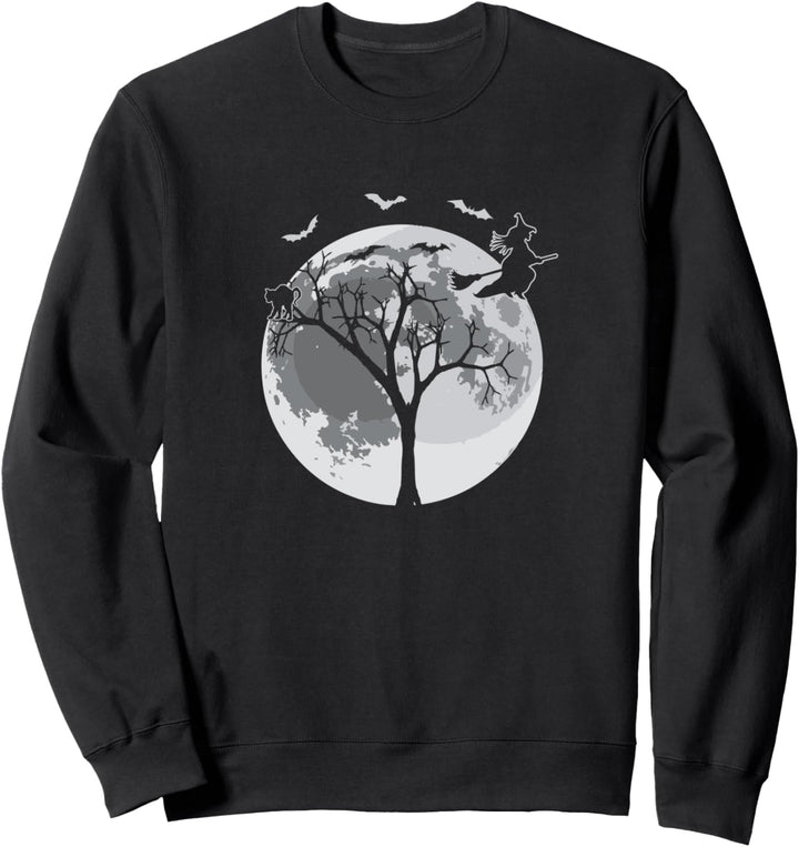 Spooky Halloween Moon Witches Broomstick Sweatshirt