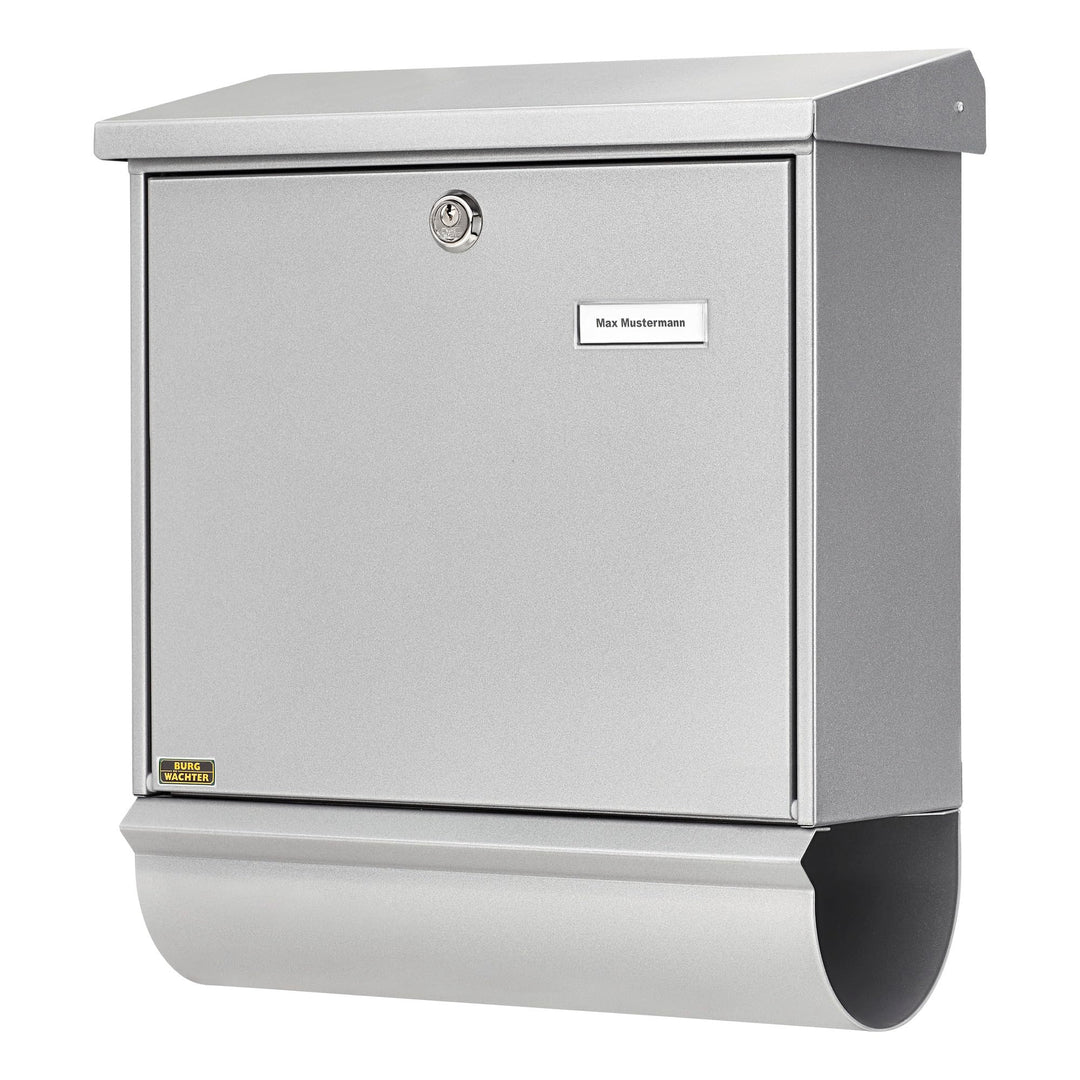 BURG-WÄCHTER Briefkasten mit Zeitungsfach und Namensschild, Verzinkter Stahl, Einwurf-Format DIN C4,