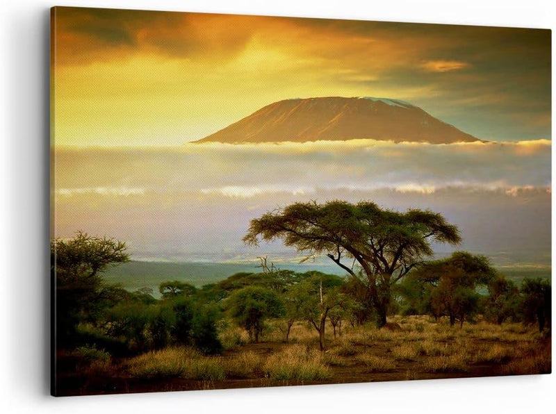 Bilder auf Leinwand 100x70cm Leinwandbild Safari Tierwelt Berg Kenia Gross Wanddeko Bild Schlafzimme