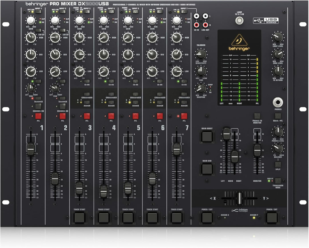 Behringer PRO MIXER DX2000USB Professioneller 7-Kanal-DJ-Mixer mit INFINIUM „kontaktfreiem“ VCA-Cros