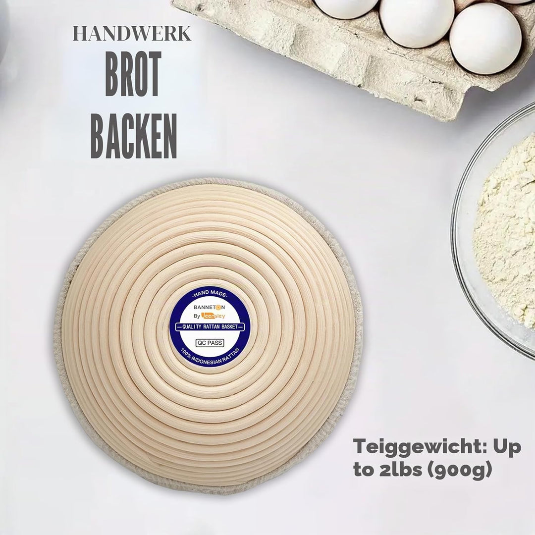 Jeensley Gärkörbchen Sauerteig Starterset Box verpackter runder Sauerteigbrot-Gärkorb mit Broschüre,