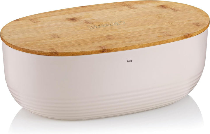 Kela 12061 Brotkasten, Schale mit Deckel, Kunststoff/ Bambus, 37,5 x 23 x 14 cm, Namur, Beige