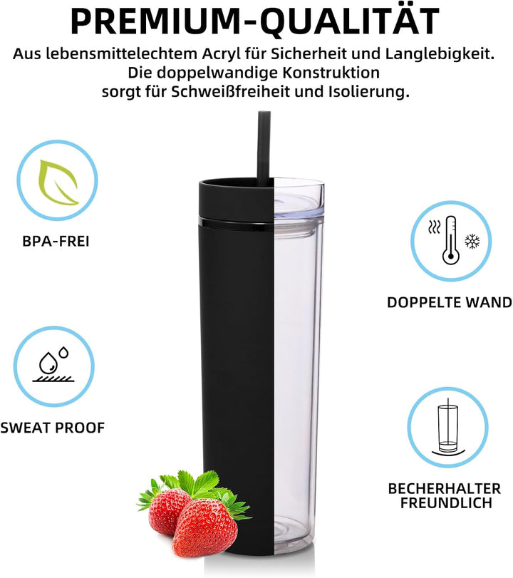 Volhoply 600 ml Trinkbecher mit Deckel und Strohhalm Zehnerpack,20oz Doppelwandiger Wiederverwendbar