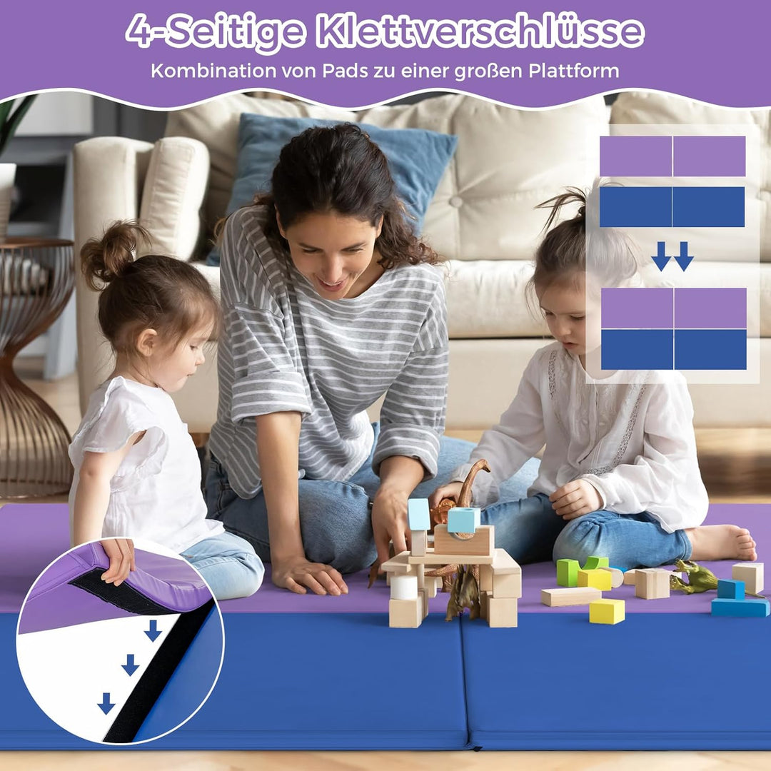 COSTWAY 180x60x4cm Weichbodenmatte, 2 Fach klappbare Gymnastikmatte, Yogamatte mit Klettverschluss u