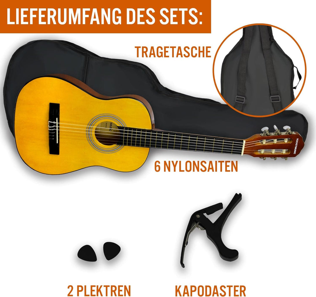 3rd Avenue XF 1/2 Flamencogitarren-Starterset in Junior-Grösse für Kinder, Konzertgitarre mit Nylons