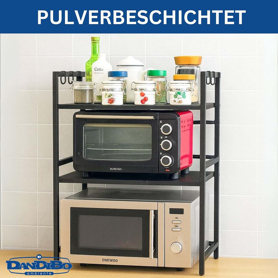 DanDiBo Verstellbares Küchenregal für Arbeitsplatte Schwarz Stehend 3 Stufig 40-64 cm Regal Küche 96