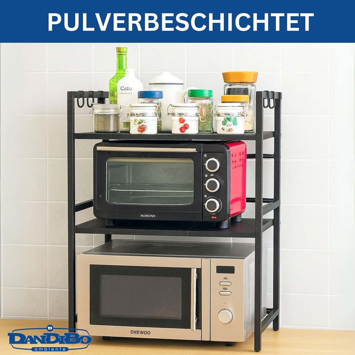 DanDiBo Verstellbares Küchenregal für Arbeitsplatte Schwarz Stehend 3 Stufig 40-64 cm Regal Küche 96