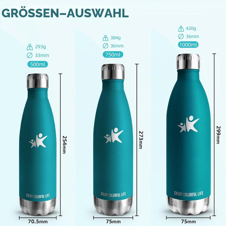 HoneyHolly Trinkflasche Edelstahl, Thermosflasche 1000ML, BPA-frei Auslaufsichere Vakuum Isolierte,