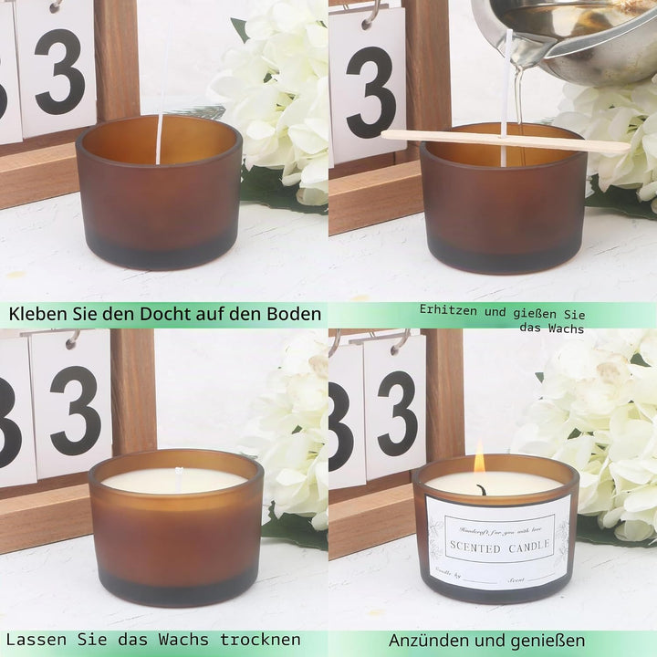 MILIVIXAY 20 Stück 118 ml Milchglas-Kerzengläser mit Deckel und Kerzenherstellungs-Kits – grosse bre