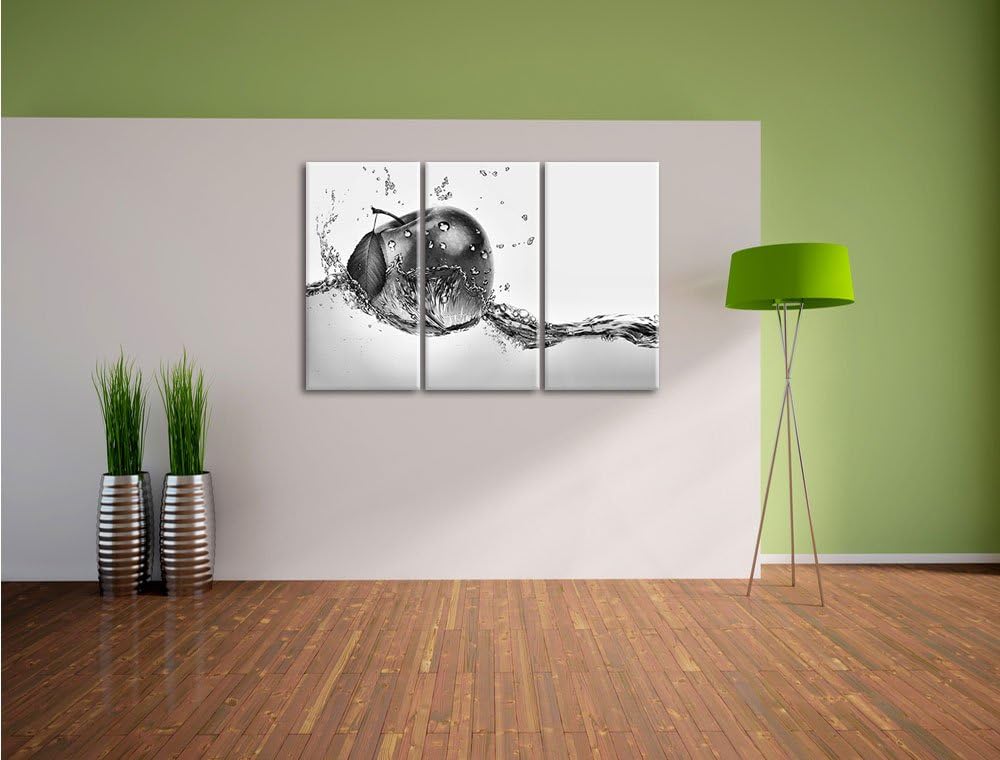Pixxprint Köstlicher Apfel fällt ins Wasser als Leinwandbild/Grösse: 3 Teilig (120x80) cm/Wandbild/K