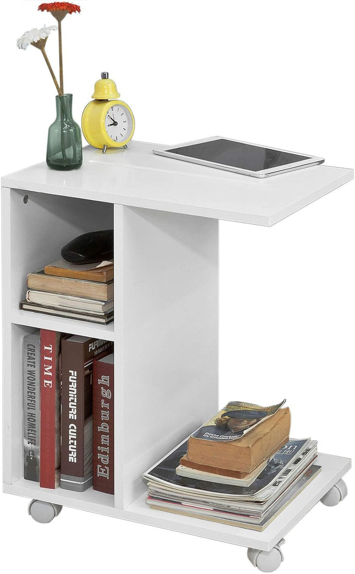 SoBuy® FBT48-W Beistelltisch mit Schlitz für iPad, Zeitungsständer Couchtisch Tisch mit Rollen weiss
