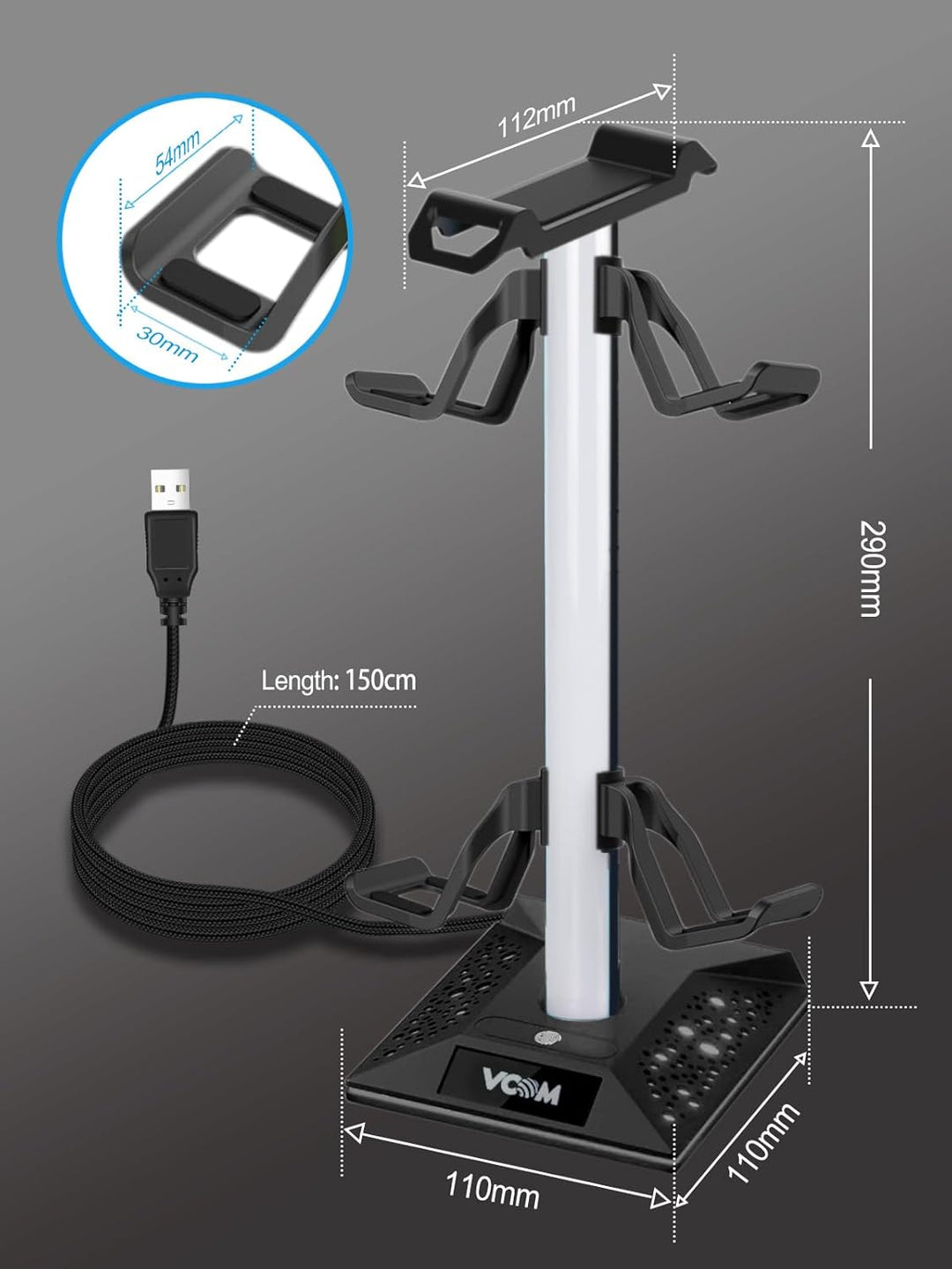 VCOM RGB Headset Halterung mit 2 USB- und 1 Typ-C-Anschluss, Gaming Zubehör Kopfhörer Ständer mit 10