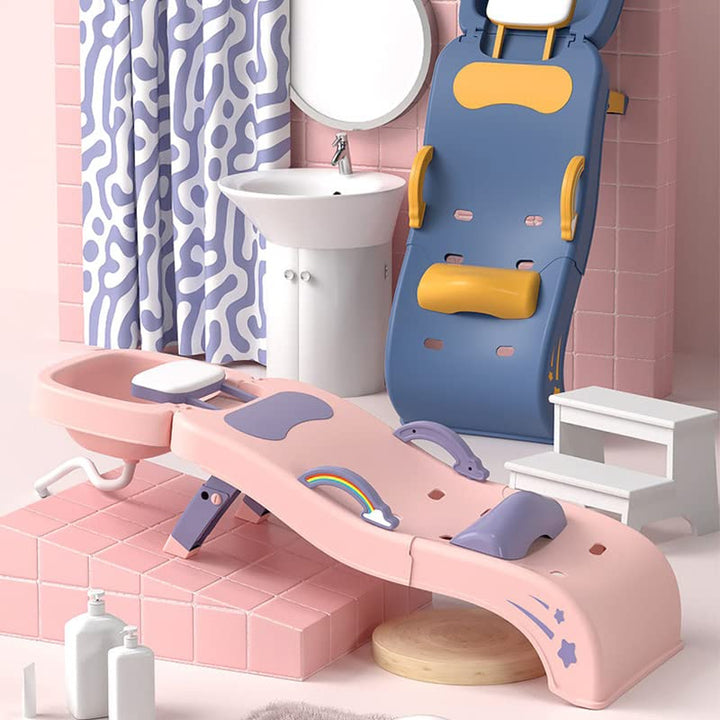 Kinder-Haarwaschstuhl, verstellbar, kind-Shampoo-Stuhl, Badende Mädchen, rosa Salonstuhl für Kleinki