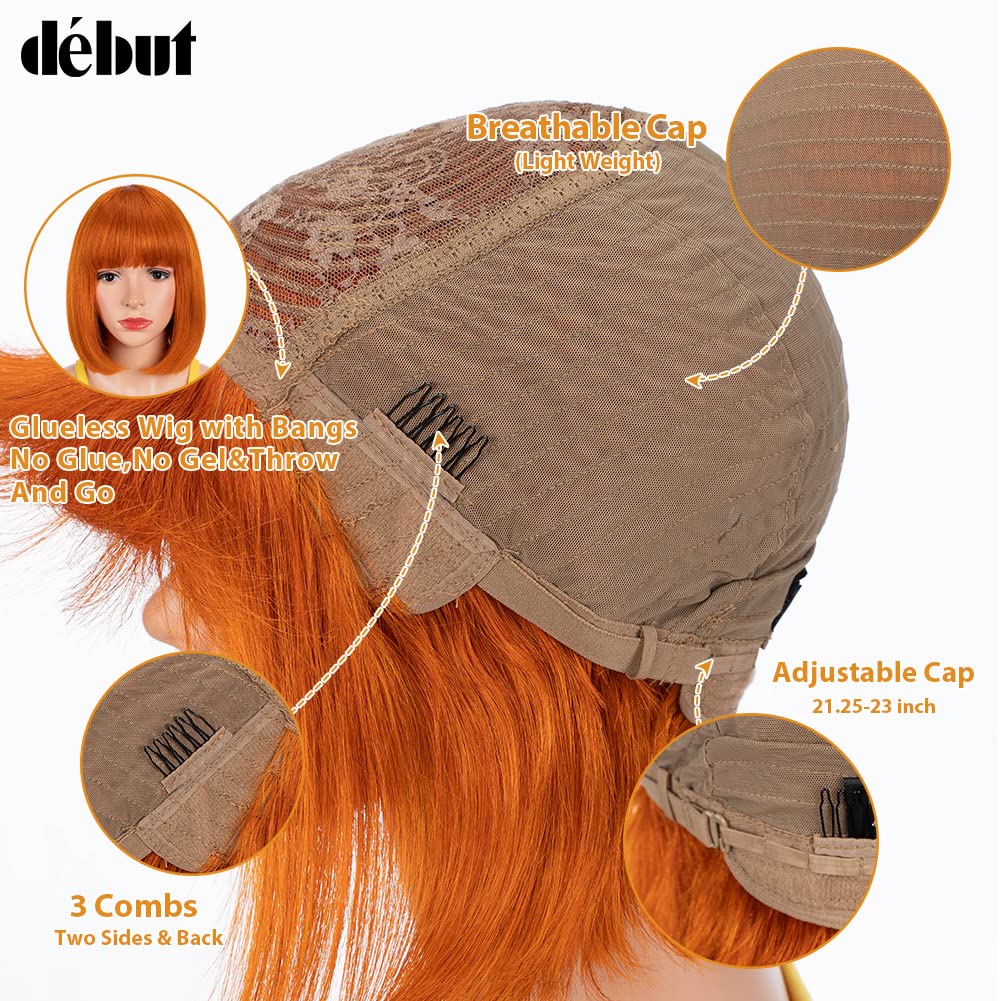 DÉBUT Echthaar Perücke mit Pony kurz Perücke Bob Pixie 10A brasilianisches Virgin Remy Hair 25cm 103