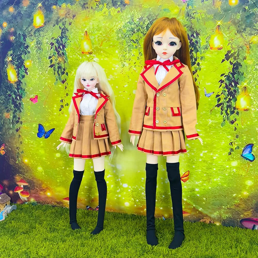 niannyyhouse 1/3 1/4 BJD Puppen Kleidung Khaki Mantel Weiss Hemd Faltenrock Socken Schuluniform Outf