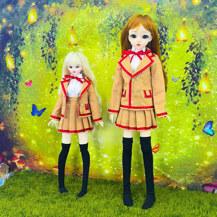 niannyyhouse 1/3 1/4 BJD Puppen Kleidung Khaki Mantel Weiss Hemd Faltenrock Socken Schuluniform Outf