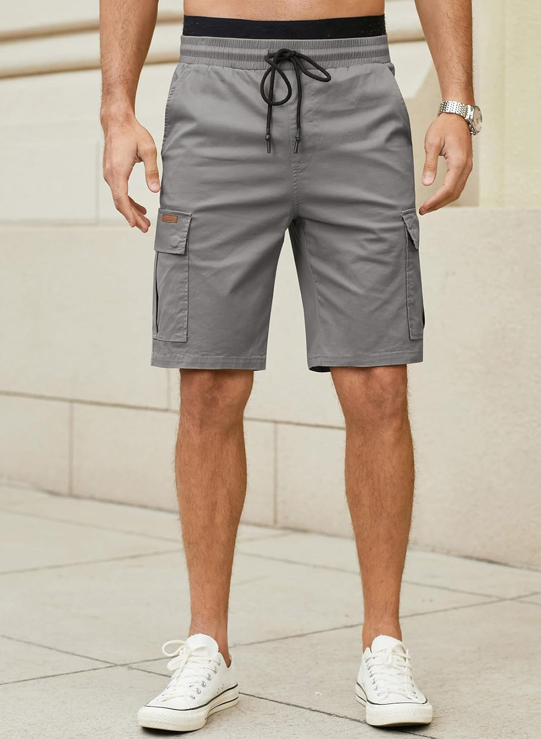 JMIERR Kurze Hosen Herren Baumwolle Cargo Shorts Herren Sommer Freizeithose mit Taschen S C Grau, S