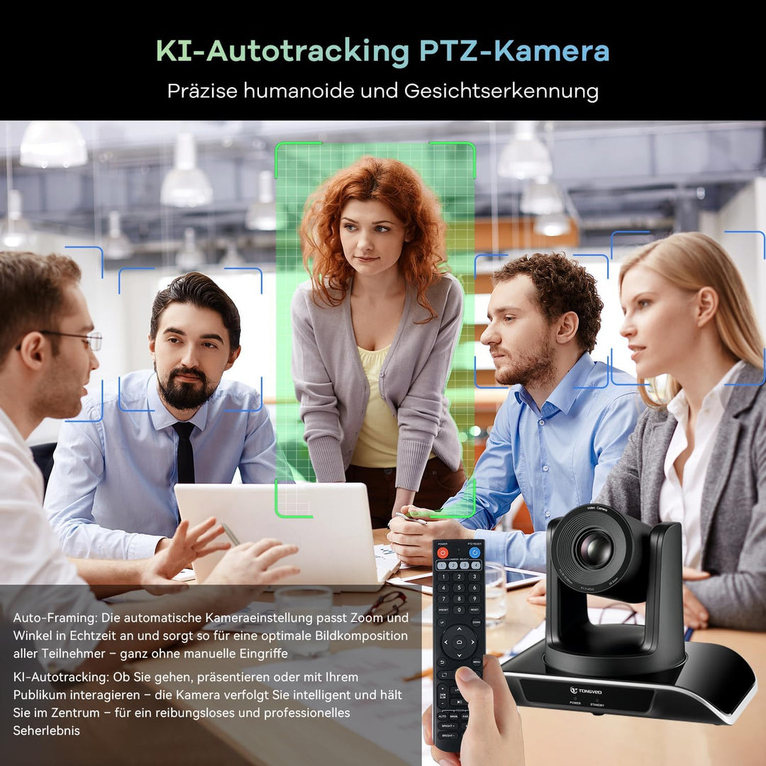 TONGVEO All-in-1 Konferenzraum-Kamera-System Und Bluetooth-Mikrofon Kombination,1080P 60fps 3-Fach o