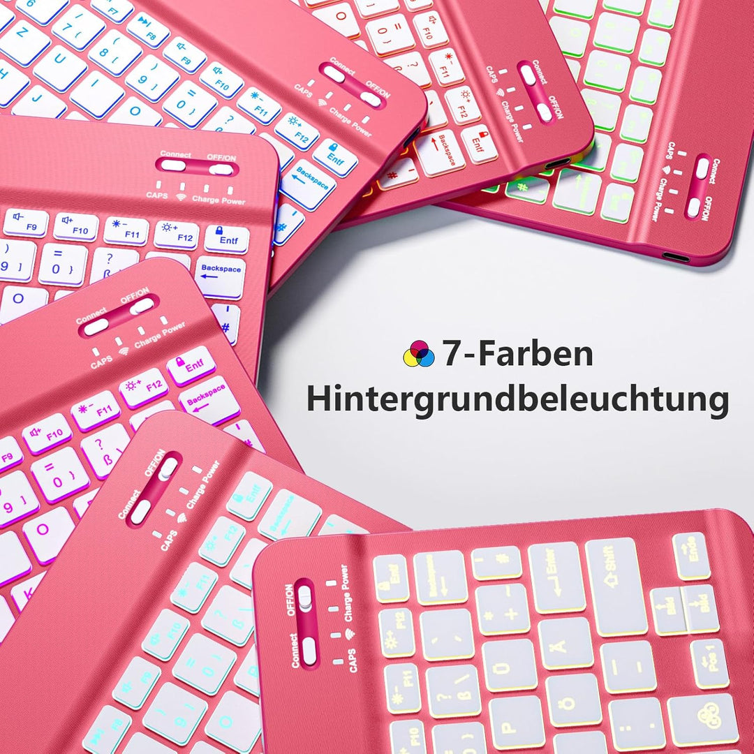 Hülle mit Tastatur für iPad 11 Generation A16/10 Generation (11/10.9 Zoll, 2025/2022), 7-farbige Bel