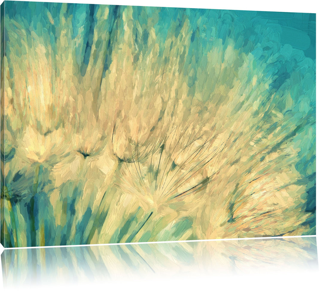 Pusteblume Pinsel Effekt, Format: 100x70 auf Leinwand, XXL riesige Bilder fertig gerahmt mit Keilrah