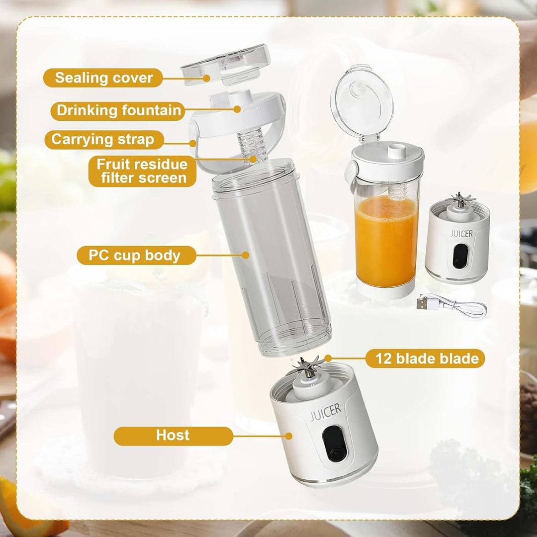 Tragbarer Mixer Smoothie Maker,650 ml Mini Mixer Smoothie To Go,USB-C Wiederaufladbar,12 Rostfreie K