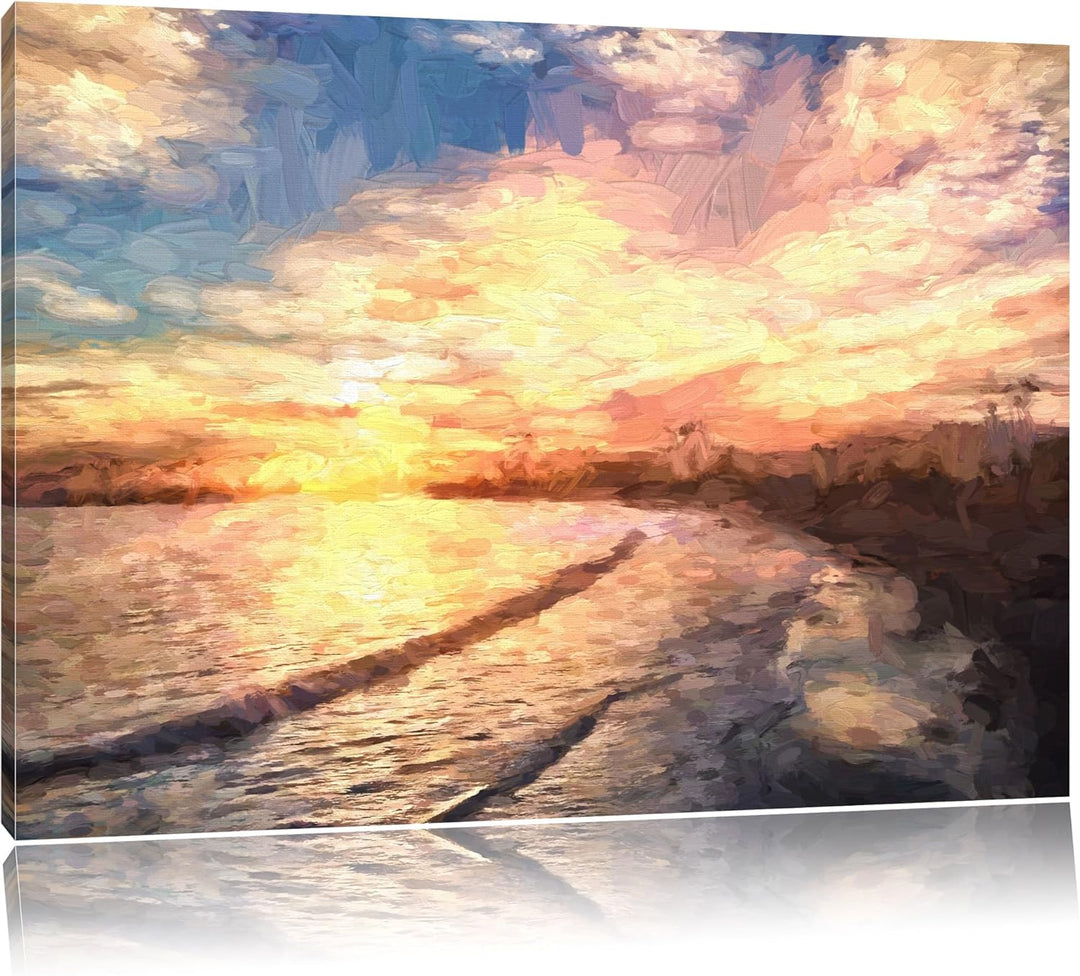 Pixxprint Los Angeles Beach Pinsel Effekt, Format: 100x70 auf Leinwand, 100x70