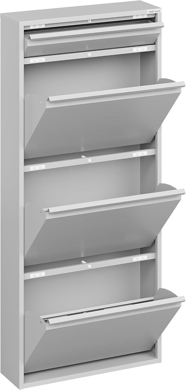 VEEHAUS Schuhregal Schmal Metall Schuhschrank Hoch Schuhkipper mit Magnetische Abdeckung Metall Mont