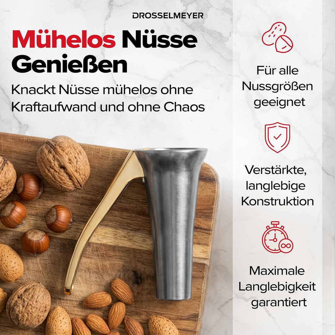 Drosselmeyer Edelstahl Design Nussknacker | Effektiv auf alle Grössen von Nüssen mit minimalem Aufwa