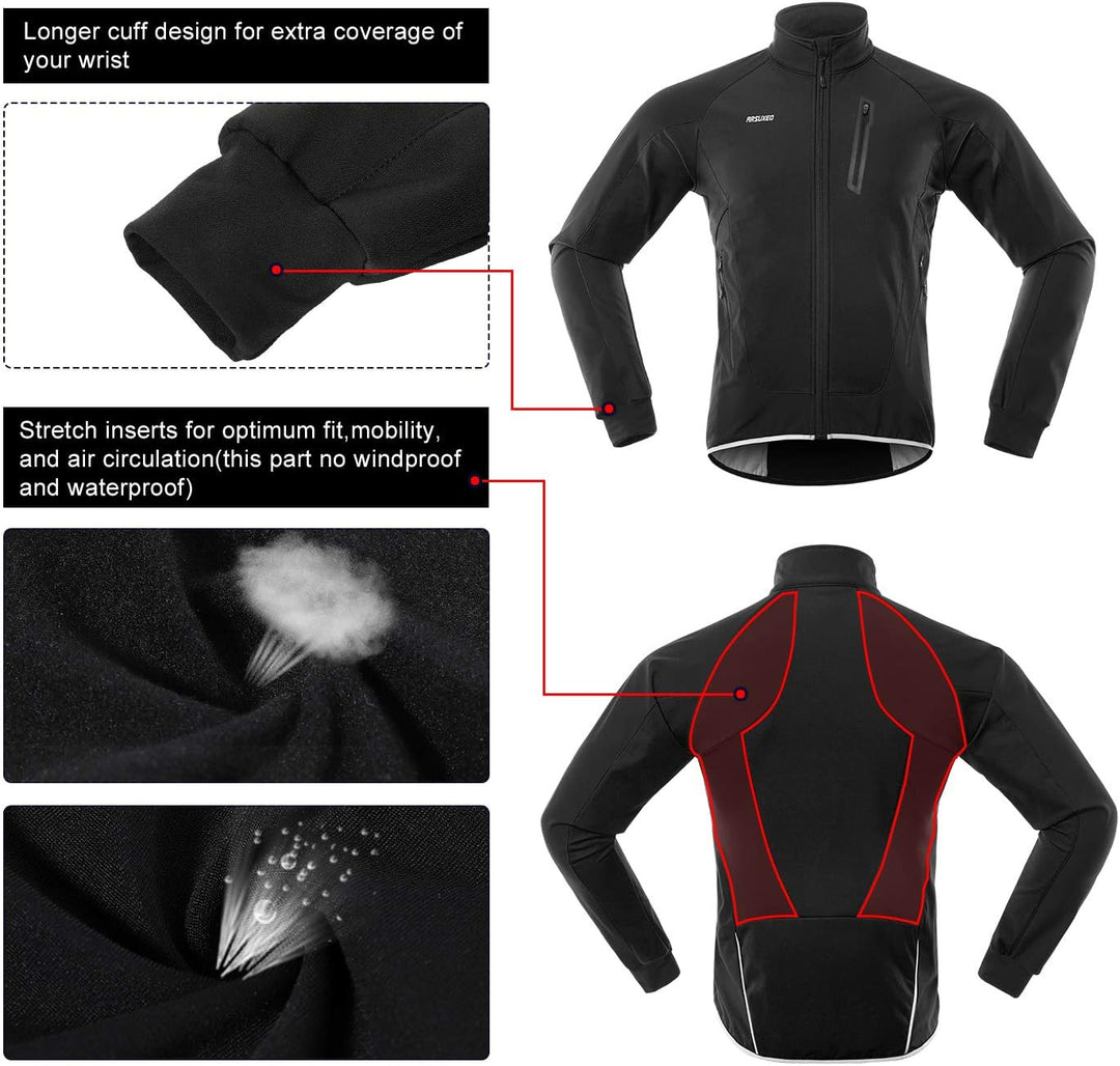 ARSUXEO Herren Winter Fahrradjacke Thermo-Vlies Softshell MTB Fahrrad Outwear Winddicht Wasserdicht