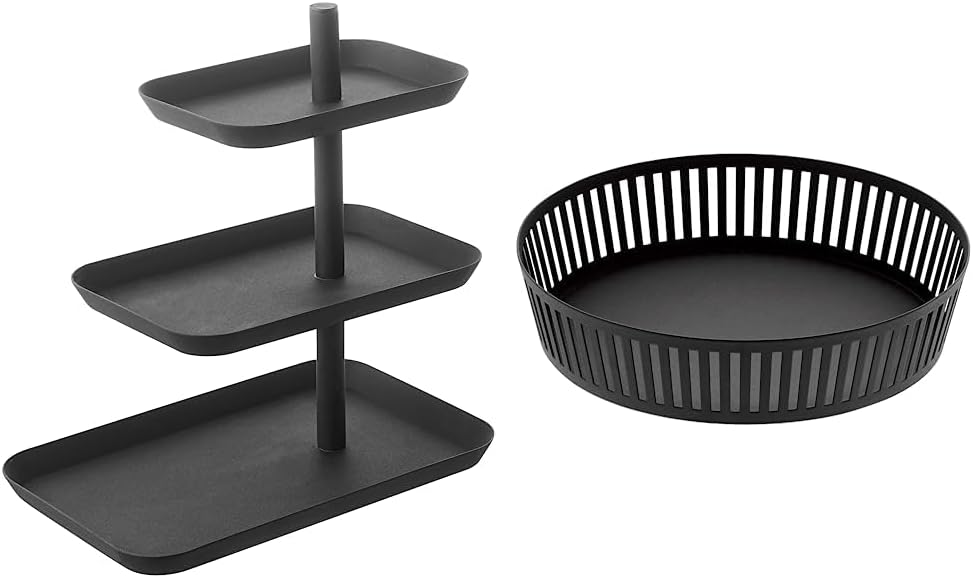 YAMAZAKI Serving stand 3 tiered - Tower - Black & ket wide - Tower - black Schwarz Bundle mit Fruit