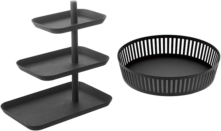 YAMAZAKI Serving stand 3 tiered - Tower - Black & ket wide - Tower - black Schwarz Bundle mit Fruit