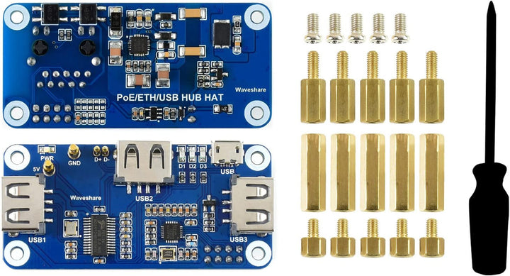 Waveshare PoE Ethernet/USB HUB HAT for Raspberry Pi Zero/Zero W/Zero WH 3X USB 2.0 Ports 802.3af-Com