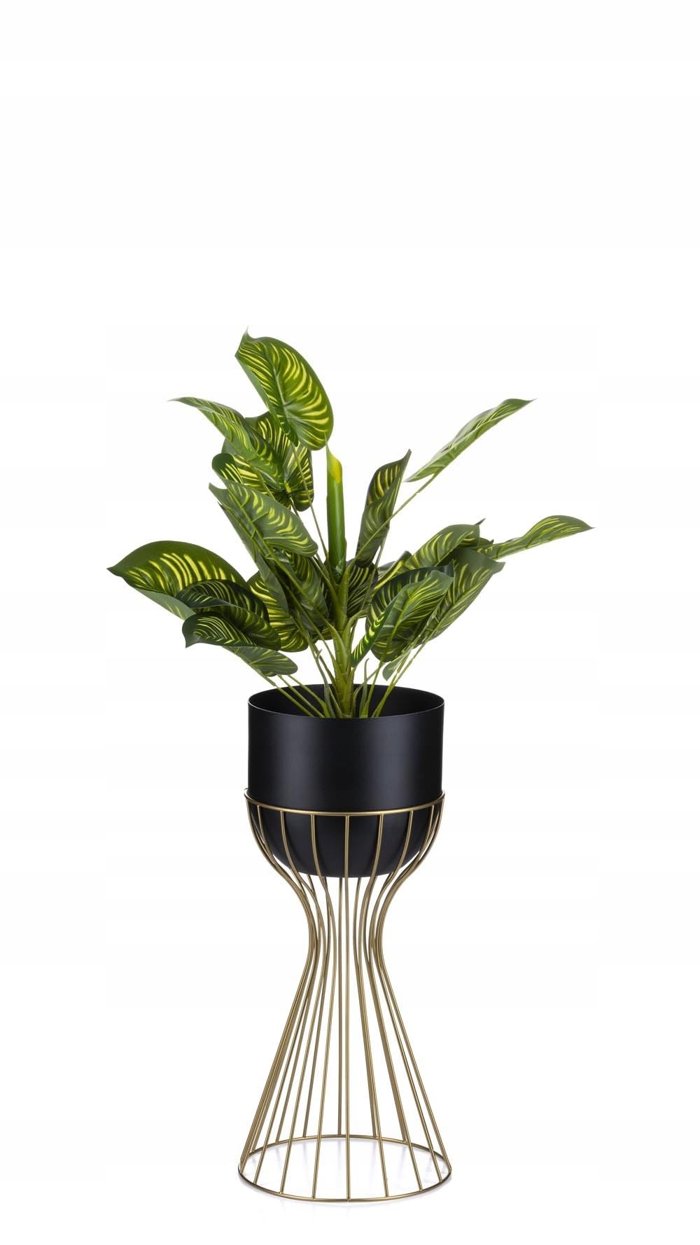 Moderne Blumenständer Metall 46 cm Hoch mit Schwarz Blumentopf Rund 18 cm Ø auf Robuste Gold Ständer