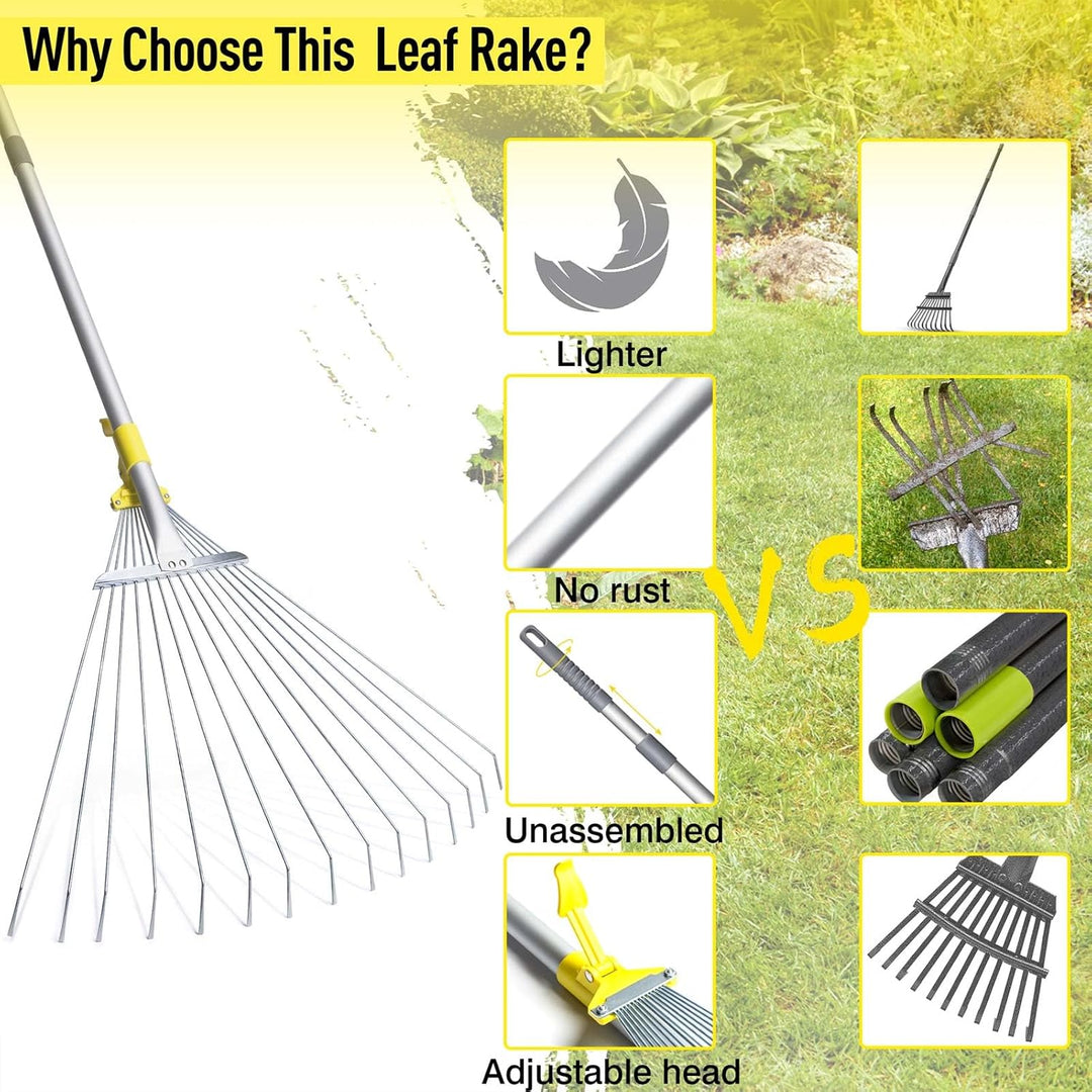 Jardineer 160 cm Teleskopstiel Garten Laubrechen, Sammeln von Rasen und Gartenabfällen, Aluminiumgri