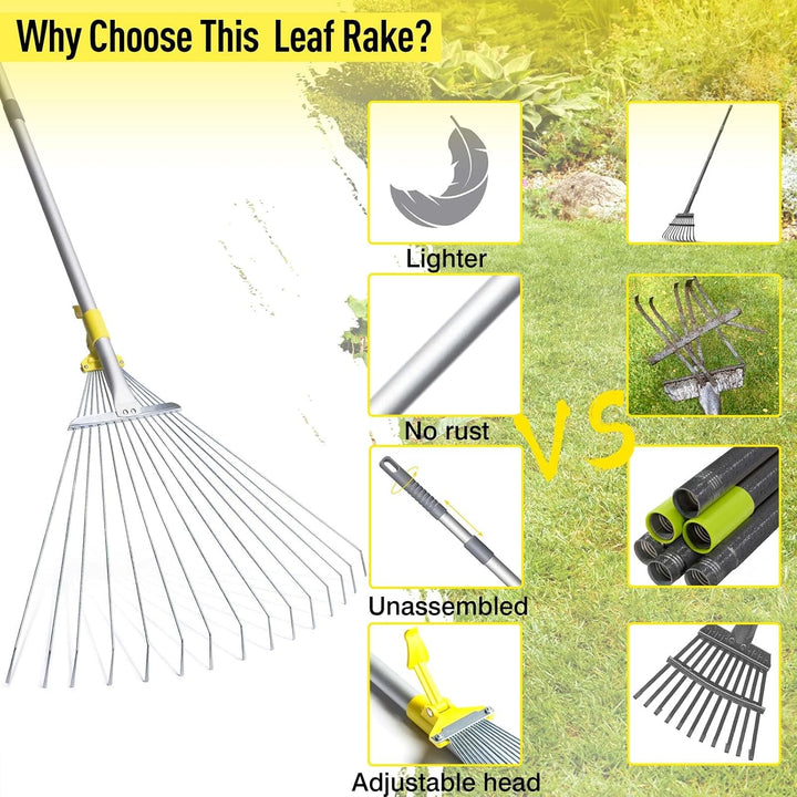Jardineer 160 cm Teleskopstiel Garten Laubrechen, Sammeln von Rasen und Gartenabfällen, Aluminiumgri