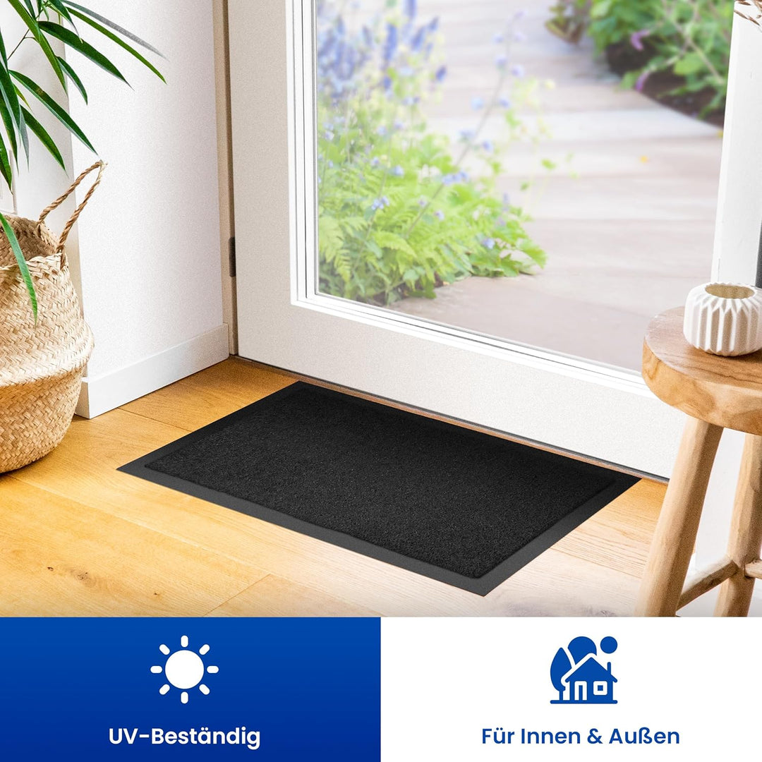 Hochwertige Fussmatte Schwarz 90x120 gross für Innen & Aussen - Schmutzfangmatte rutschfest, waschba