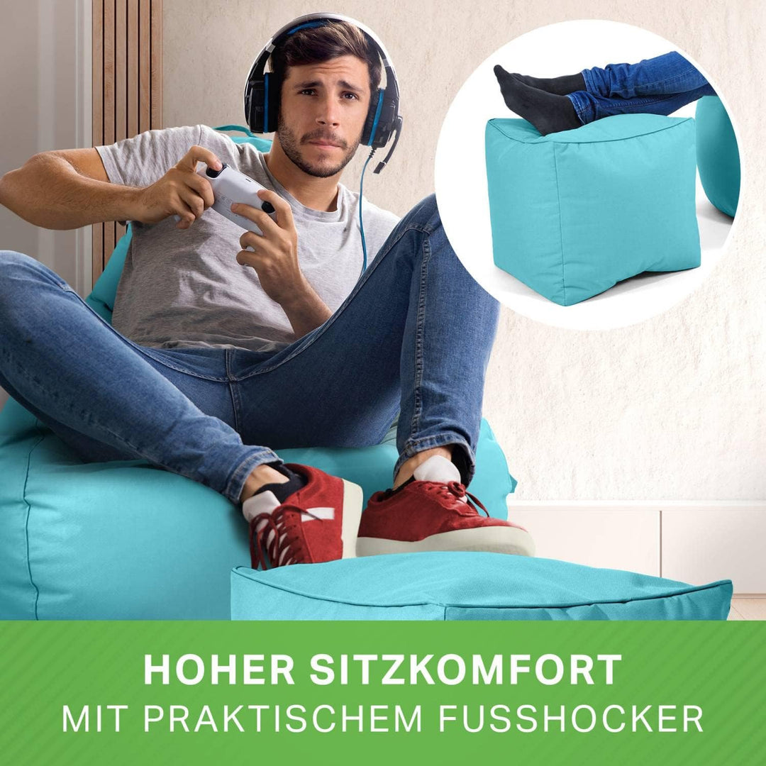 Green Bean 2er Set Sitzsack + Hocker - fertig befüllt - robust waschbar schmutzabweisend - Kinder &