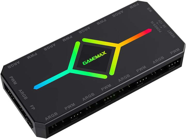 GAMEMAX V4.0 Gehäuselüfter-Hub – 9-Port-PWM-Lüfterverteiler mit RF-Fernbedienung und SATA-Stromverso