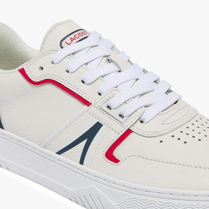 Lacoste Herren Low-Top Sneaker L001 0321 1 SMA, Männer Halbschuhe 42 EU Weiss Marineblau Rot 407, 42