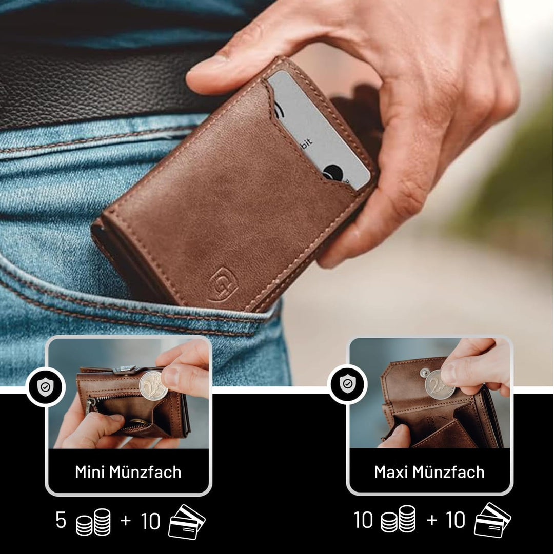 GenTo - Slim Wallet mit Münzfach - Geldbeutel Herren für 10 Karten - Geldbörse mit RFID Schutz - Sma