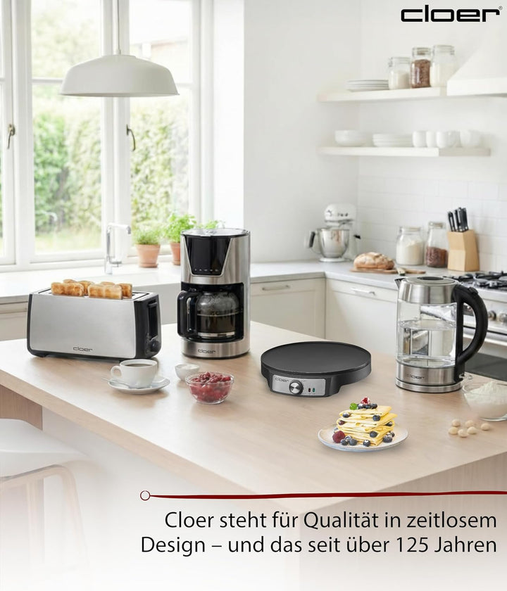 Cloer 6620 Crêpes-Maker, für süsse oder herzhafte Crepes mit 29 cm Ø, 1200 W, Antihaftbeschichtung,